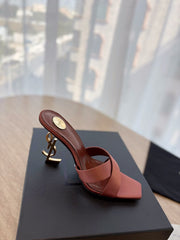 OPYUM OPEN TOE HIGH 10 CM MULES IN MARS RED CALFSKIN