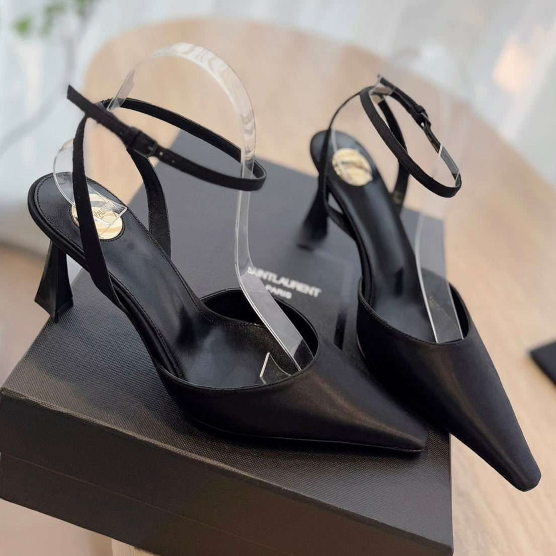 HIGH SLINGBACK 75 MM IN BLACK CALFSKIN