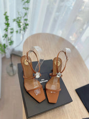 HIGH HEEL SANDAL 10 CM IN BRONZE BROWN SATIN CREPE AND CRYSTAL