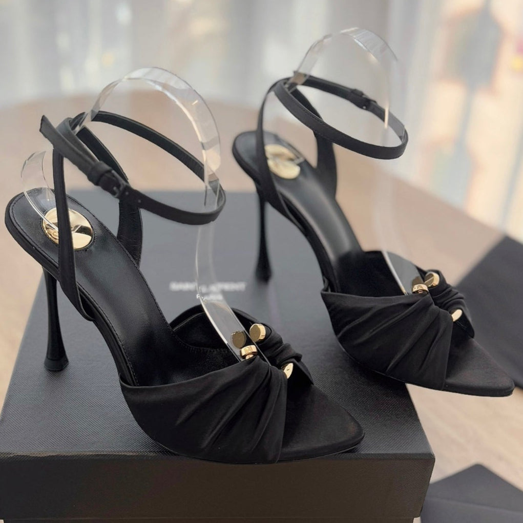 LOLA SANDAL 10 CM IN BLACK VISCOSE AND SILK