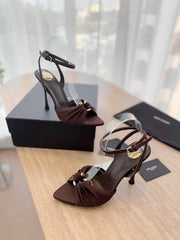 LOLA SANDAL 10 CM IN CHOCOLATE BROWN VISCOSE AND SILK