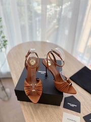 LOLA SANDAL 10 CM IN BRONZE BROWN VISCOSE AND SILK