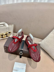 ALAIA 26S MESH FLATS IN DARK RED SUEDE