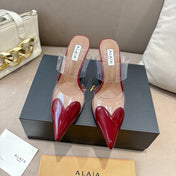 ALAIA 26S HIGH-HEEL WEDGE MULES 95 MM IN DARK RED GLOSSY CALFSKIN
