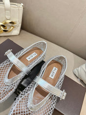 ALAIA 26S MESH FLATS IN SILVER LAMBSKIN