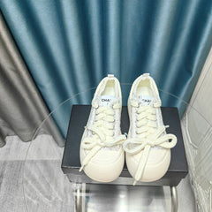 THICK-SOLED SHOES IN BEIGE CREAM WOVEN TWEED