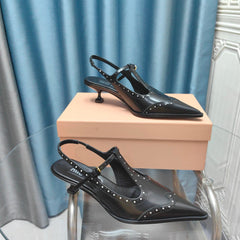SLINGBACK BLACK LAMBSKIN WITH T- STRAPS