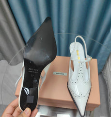 SLINGBACK WHITE LAMBSKIN WITH T- STRAPS