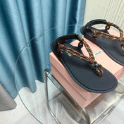 FLIP-FLOPS SANDAL BLACK SHEEPSKIN WITH BROWN STRAP