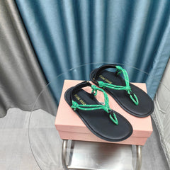 FLIP-FLOPS SANDAL BLACK SHEEPSKIN WITH BRIGHT BLUE STRAP
