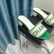 MULE SANDAL 45 WHITE MIX LIGHT GREEN FABRIC EMBROIDERY