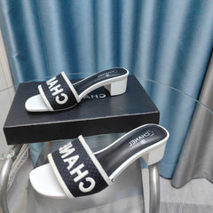 MULE SANDAL 45 WHITE BLACK FABRIC EMBROIDERY