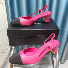 HIGH SLINGBACKS IN BARBIE PINK MIX BLACK LAMBSKIN