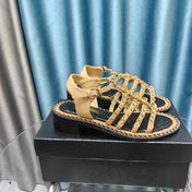 HIGH SANDALS WITH THREE STRAPS IN DARK CREAM CALFSKIN
