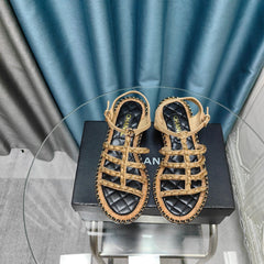 HIGH SANDALS WITH THREE STRAPS IN DARK CREAM CALFSKIN