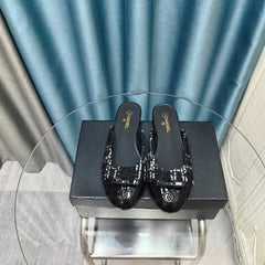 MULE IN BLACK TWEED AND LAMBSKIN