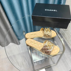 QUILTED SLIPPERS SILVER MIX BEIGE CREAM SHEEPSKIN