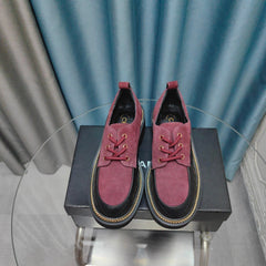 OXFORD SHOES IN MAGENTA PURPLE SUEDE AND BLACK SHEEPSKIN