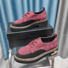 OXFORD SHOES IN MAGENTA PURPLE SUEDE AND BLACK SHEEPSKIN