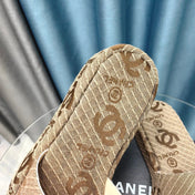 THICK-SOLE SLIPPERS PEANUT BROWN SATIN