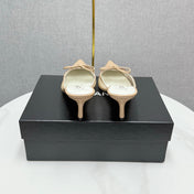 CC HEEL MULES 25S IN BEIGE MESH FABRIC AND LAMBSKIN WITH BOW