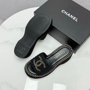 CC WEDGE SOLE SANDALS 25S IN BLACK FABRIC WITH LOGO