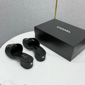 CC HIGH HEEL 25S IN BLACK DENIM STRIPED PATTERN WITH LOGO PRINT
