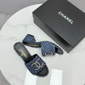 CC HIGH HEEL 25S IN DARK BLUE DENIM STRIPED PATTERN WITH LOGO PRINT