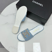 CC SLIDE SANDALS 25S IN SKY BLUE DENIM AND WHITE CALFSKIN WITH LOGO