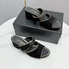 CC DOUBLE-STRAP HEELS 25S IN BLACK SUEDE