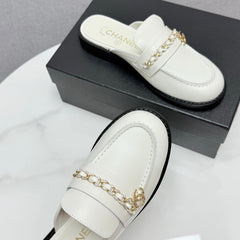 CC FLAT MULE 25S IN WHITE CALFSKIN STYLE 5