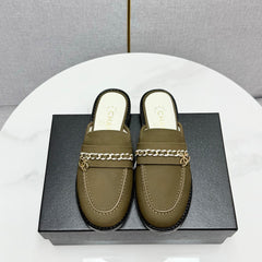 CC FLAT MULE 25S IN OLIVE BROWN CALFSKIN STYLE 3