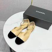 CC MARY JANE 25S IN BEIGE LAMBSKIN AND BLACK SUEDE WITH PEARL HEEL