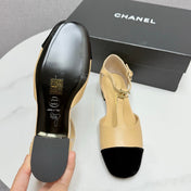 CC MARY JANE 25S IN BEIGE LAMBSKIN AND BLACK SUEDE WITH PEARL HEEL