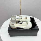 CC MARY JANE 25S IN WHITE LAMBSKIN AND BLACK SUEDE WITH PEARL HEEL