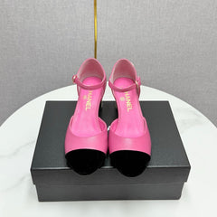 CC MARY JANE HEELS 25S IN PINK LAMBSKIN AND BLACK SUEDE WITH PEARL HEEL STYLE 8
