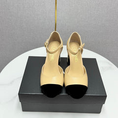 CC MARY JANE HEELS 25S IN BEIGE LAMBSKIN AND SUEDE WITH PEARL HEEL STYLE 3