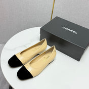 CC BALLET FLATS 25S IN BEIGE LAMBSKIN AND BLACK SUEDE WITH PEARL HEEL