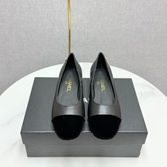 CC BALLET FLATS 25S IN BLACK LAMBSKIN AND SUEDE WITH PEARL HEEL