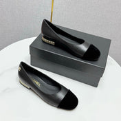 CC BALLET FLATS 25S IN BLACK LAMBSKIN AND SUEDE WITH PEARL HEEL