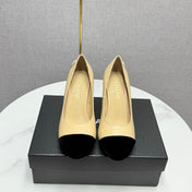 CC HIGH HEEL 25S IN BEIGE LAMBSKIN AND BLACK SUEDE WITH PEARL HEEL STYLE 1