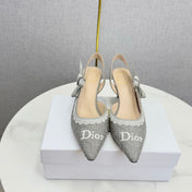 DIOR 26S SLINGBACK PUMPS IN GRAY FABRIC EMBOSSED LOGO