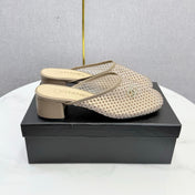 CHANEL 26S MESH HIGH HEEL MULES IN BEIGE LAMBSKIN