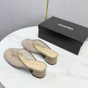 CHANEL 26S MESH HIGH HEEL MULES IN BEIGE LAMBSKIN