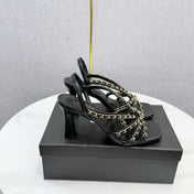 CHANEL 26S CHAIN STRAP HIGH HEELS 65 MM IN BLACK LAMBSKIN