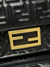 Fend Baguette 24 Bag With FF Motif Black Leather Ghw