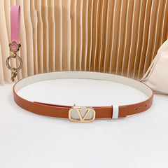 Gold Vlogo and Silver Hardware Buckle Tan White Calfskin 20mm