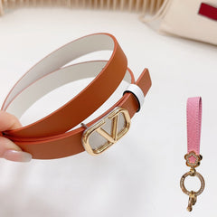 Gold Vlogo and Silver Hardware Buckle Tan White Calfskin 20mm