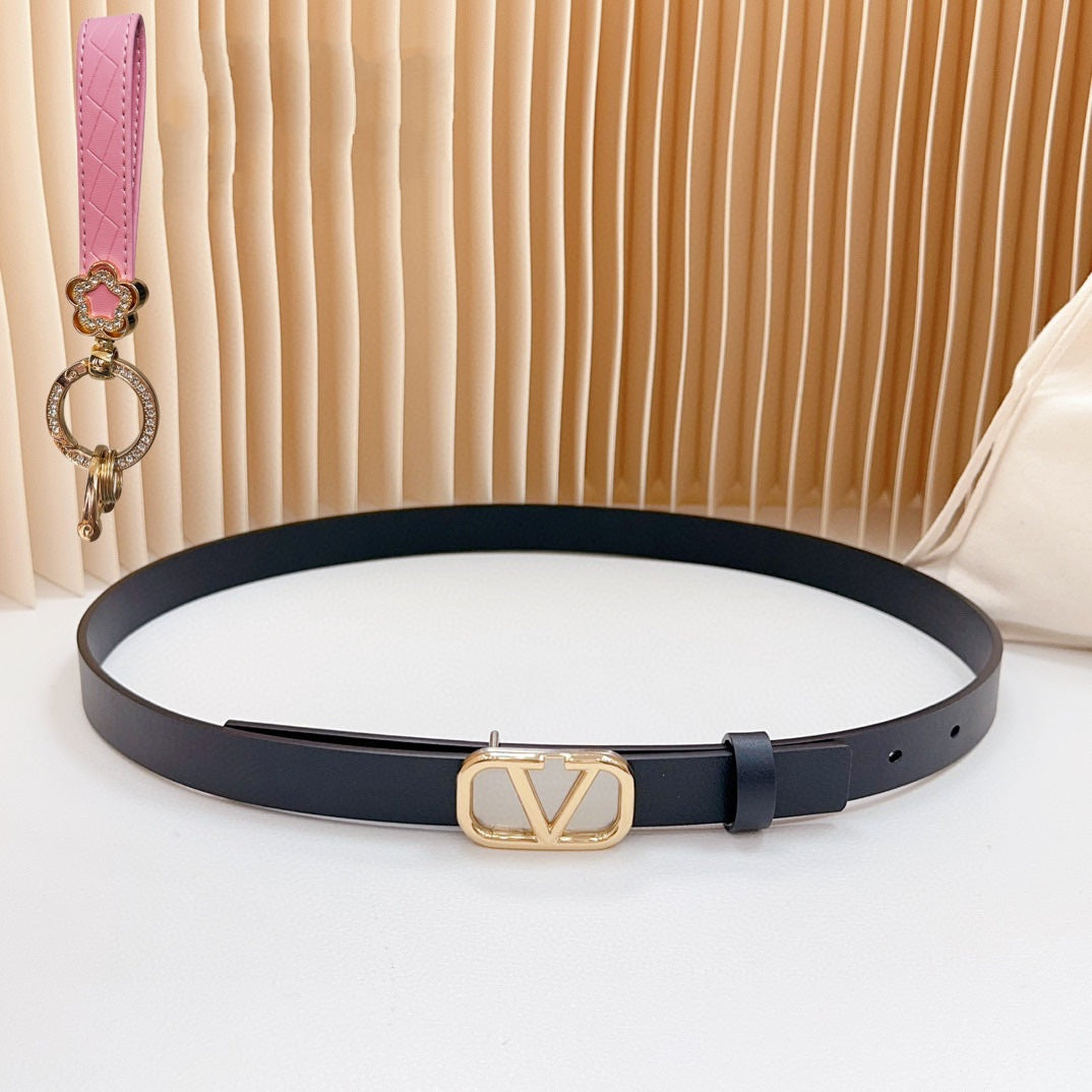 Gold Vlogo and Silver Hardware Buckle Black Calfskin 20mm