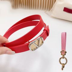 Gold Vlogo and Silver Hardware Buckle Red Calfskin 20mm